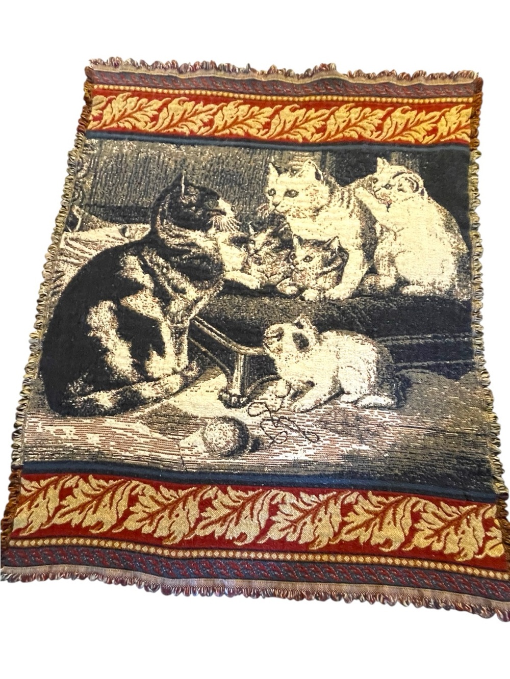 Cat family throw, vintage, soft and warm, reversible, well loved, pilling - Picture 2 of 7